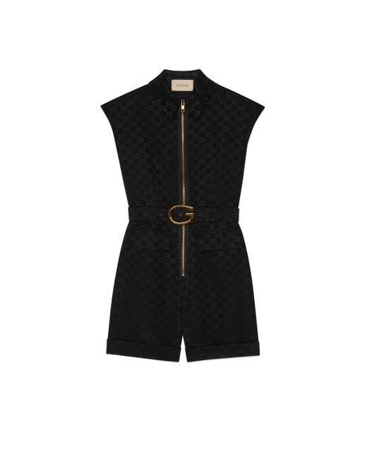 Gucci Black Faille Jumpsuit With G Buckle Belt