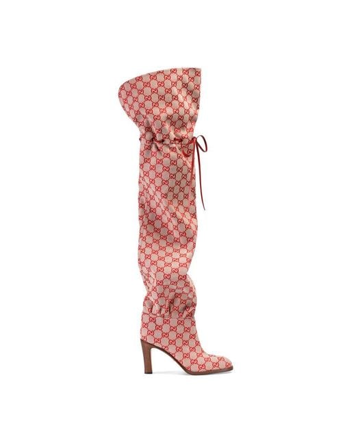 Gucci Red Gg Canvas Over-the-knee Boot