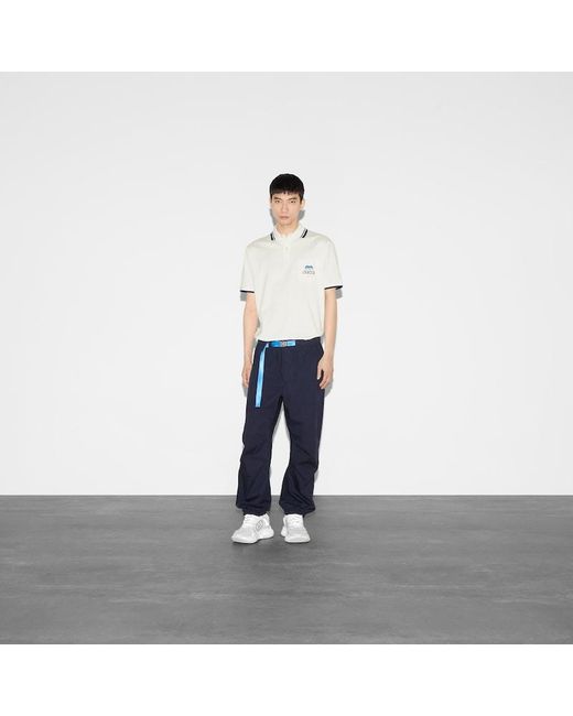 Gucci White Cotton Piquet Polo T-shirt With Embroidery for men