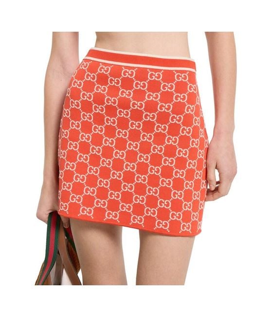 Gucci Red Gg Fine Cotton Jacquard Skirt