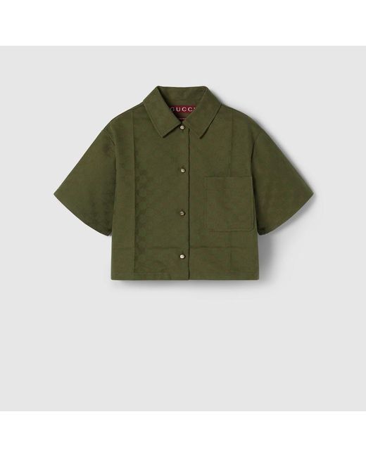 Gucci Ggコットンギャバジン シャツ, グリーン, ウェア Green