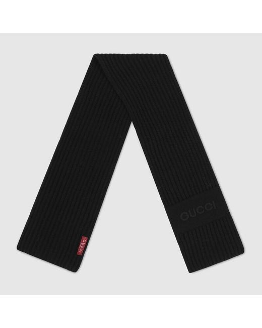 Gucci Black Wool Cashmere Scarf With Embroidery