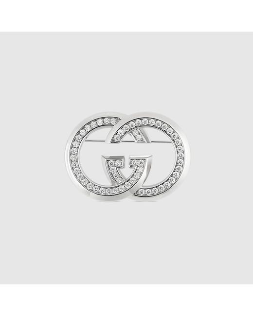 Gucci Metallic Interlocking G Brooch With Crystals