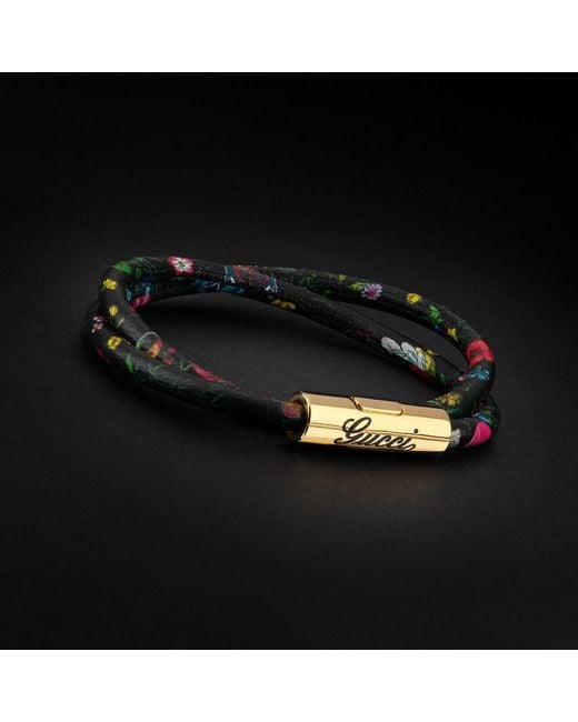 Gucci Black Leather Double Bracelet With Script