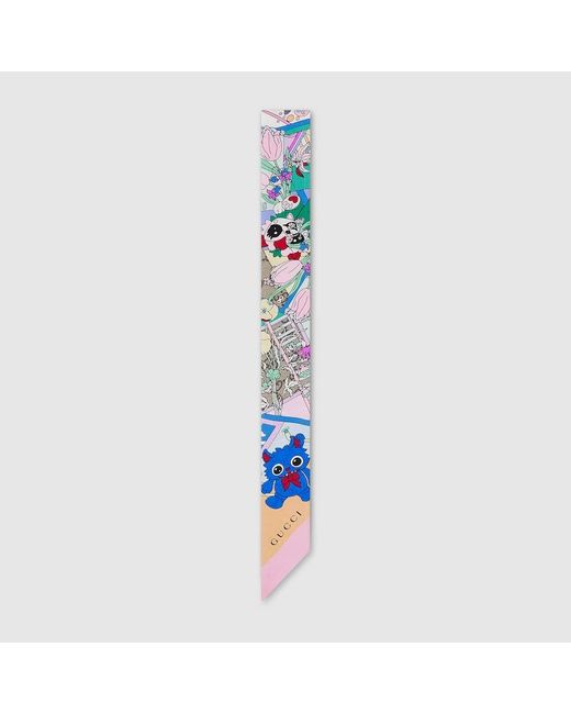 Gucci Blue Besties Printed Silk Twill Ribbon