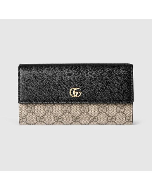Gucci ダブルG バイカラー コンチネンタルウォレット, ブラック, レザー Black