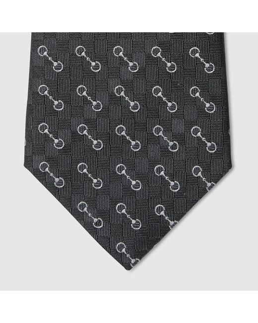 Gucci Gray Horsebit Silk Jacquard Tie for men