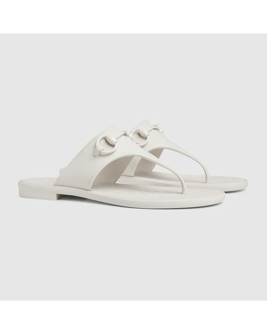 Gucci White Thong Sandal With Horsebit