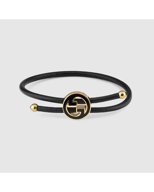 Gucci Black Bracelet With Enamel Round Interlocking G