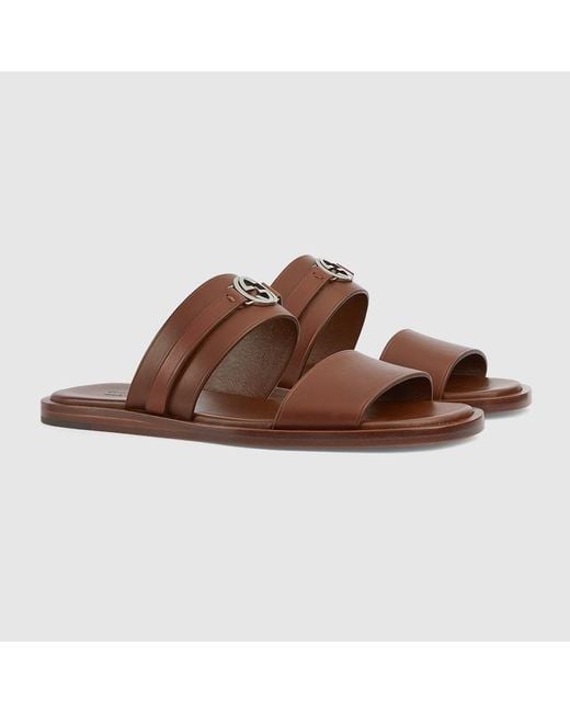 Gucci Brown Sandal With Round Interlocking G for men