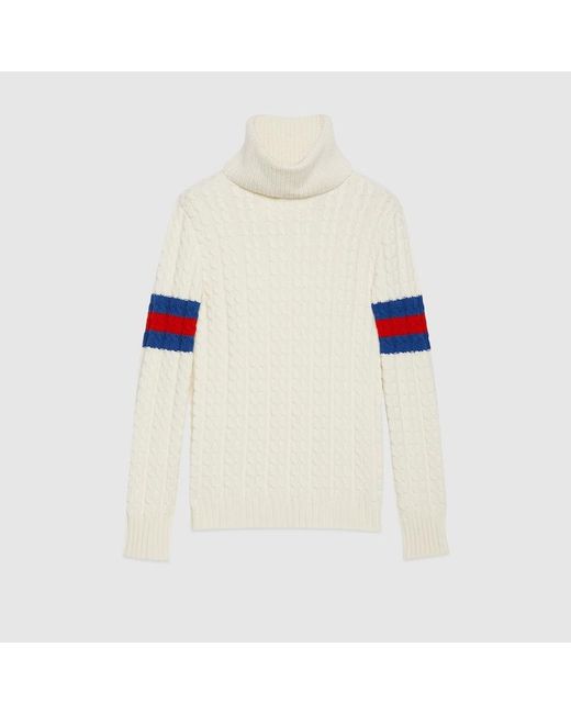 Gucci White Cable-knit Turtleneck Wool And Cashmere-knit Jumper