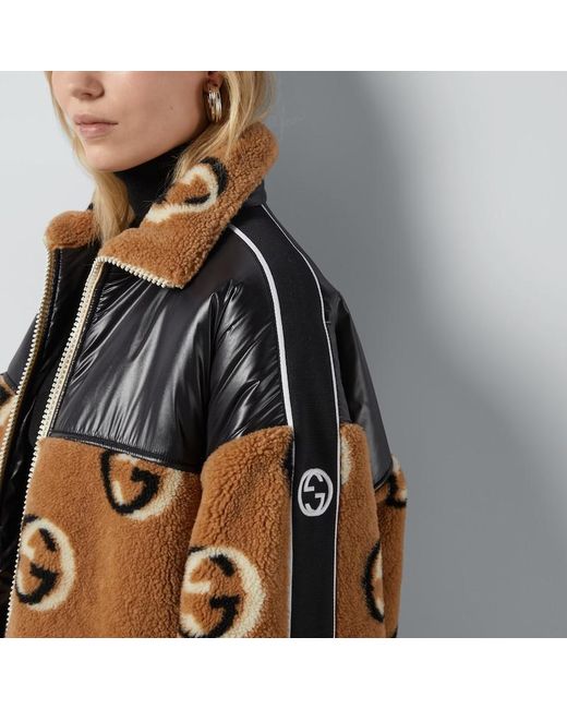 Gucci Brown GG Wool Fleece Jacquard Zip Jacket