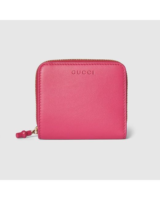 Gucci バンブー付き スモールウォレット, ピンク, レザー Pink