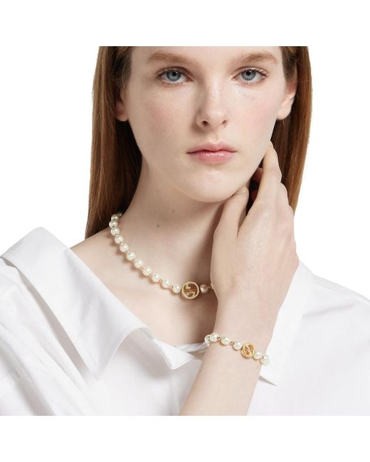 Gucci Metallic Interlocking Pearl Bracelet