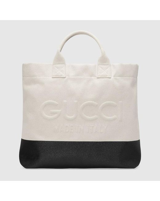 Borsa Shopping In Tessuto Con Dettaglio In Rilievo di Gucci in White da Uomo