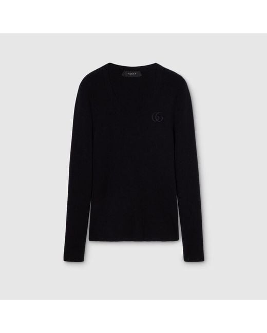 Gucci Black Fine Cashmere Silk Top With Embroidery