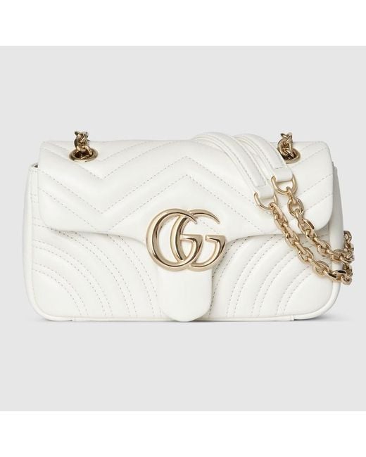 Gucci White Gg Marmont Small Shoulder Bag