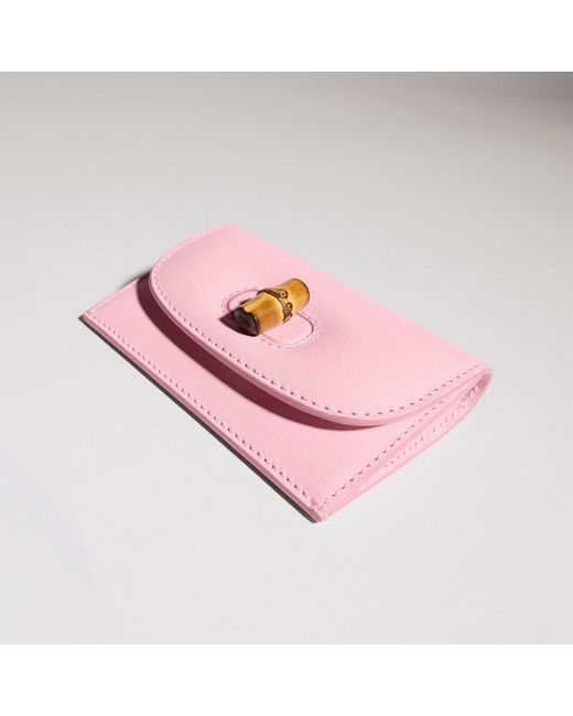 Gucci Pink Card Case With Bamboo, Leather