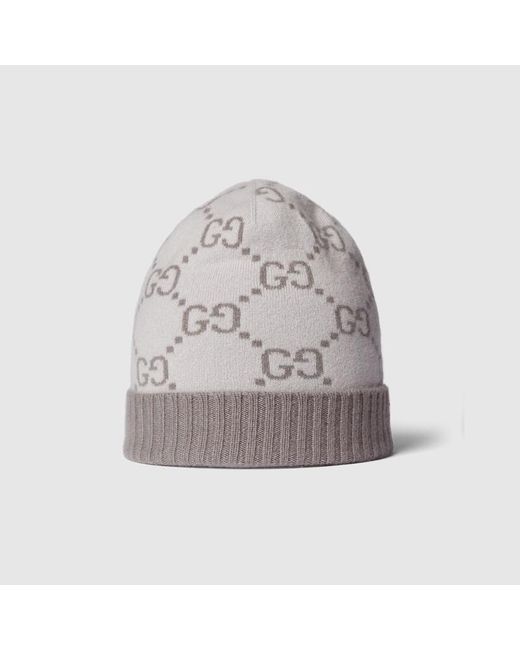 Gucci Gray Gg Cashmere Jacquard Hat