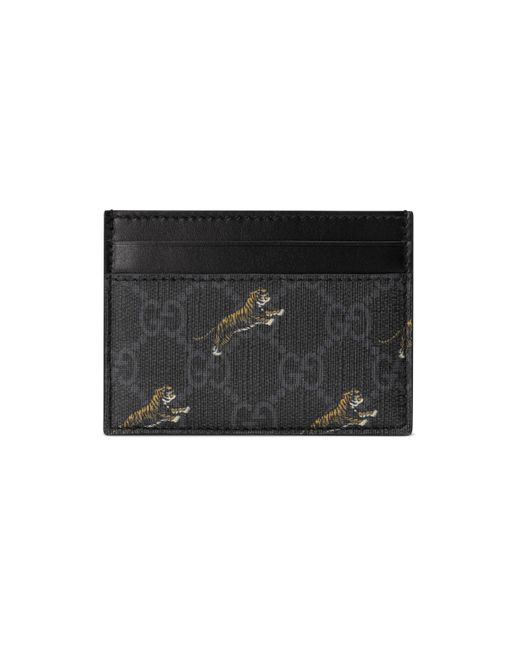Gucci Black GG Card Case With Tiger Print for men