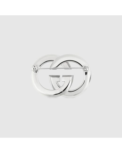 Gucci Metallic Interlocking G Brooch With Crystals