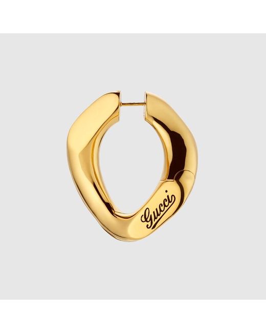 Gucci Metallic Geometric Large Earrings With Script