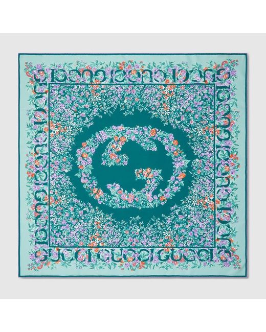 Gucci Blue Printed Silk Twill Carré