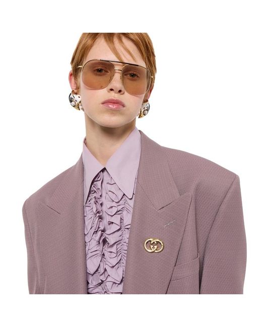 Broche Gg Enlacés Avec Cristaux Gucci en coloris Metallic