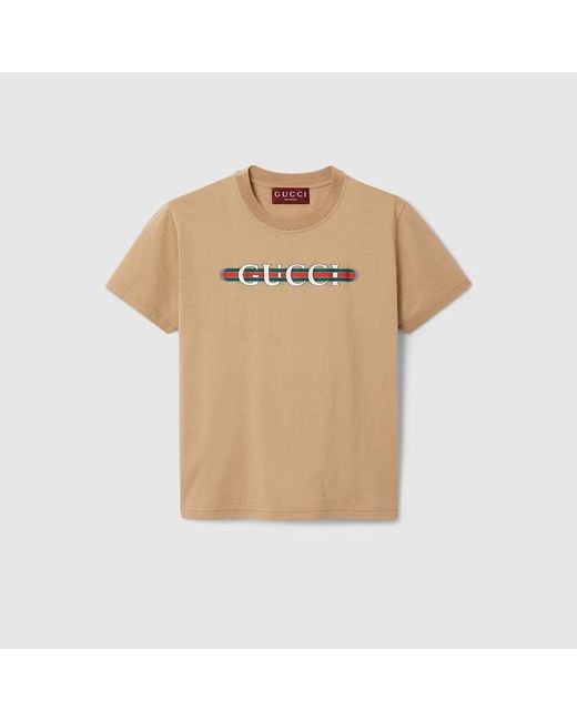 Camiseta de Punto de Algodón con Estampado Gucci de color Natural