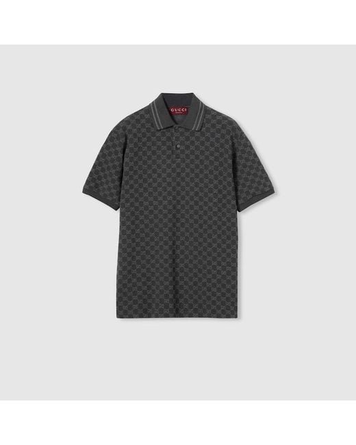 Gucci Black Gg Cotton Piquet Jacquard Polo Shirt for men