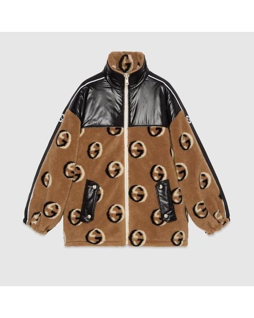 Gucci Brown Reißverschlussjacke Aus GG Wollfleece-Jacquard