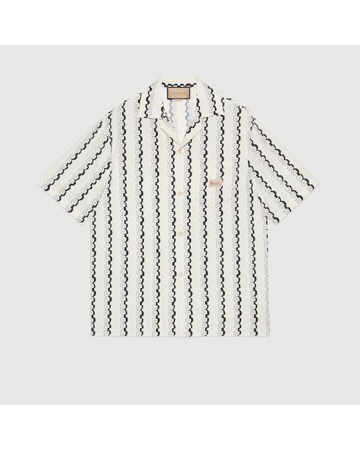 Gucci White Horsebit Chain Print Viscose Shirt for men