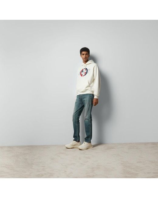 Gucci White Brand-embroidered Printed Relaxed-fit Cotton-jersey Hoody for men
