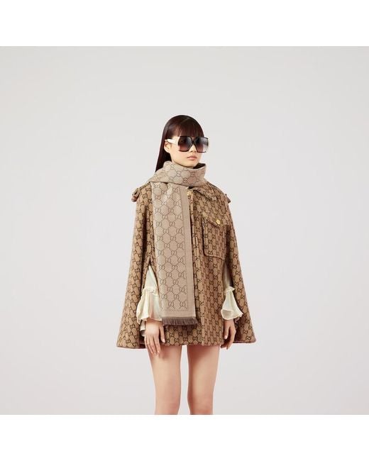 Gucci Natural Jacquard Wool Scarf With Gg Motif