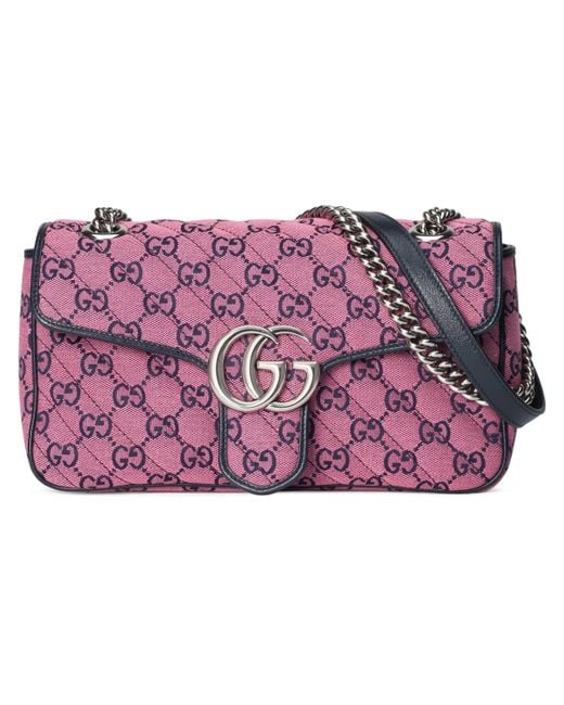 Gucci GG Marmont Diagonal Quilted Pink Fabric GG Canvas Shoulder Bag