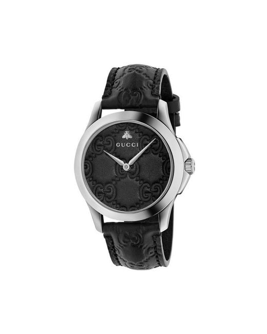Gucci Black Ya1264031 Unisex G-timeless Signature Stainless Steel Leather Strap Watch
