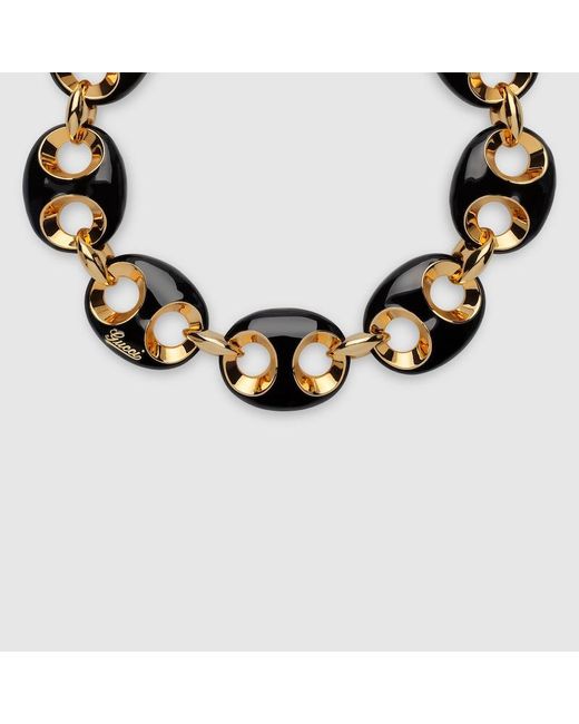 Gucci Metallic Marina Chain Enamel Necklace