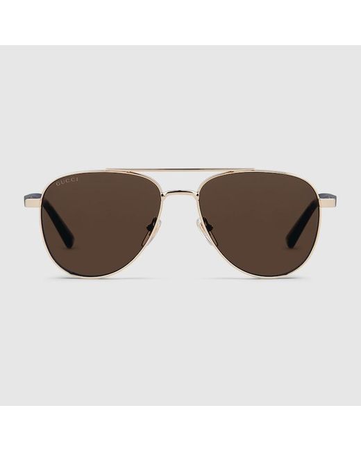 Gucci Brown Aviator Frame Sunglasses for men