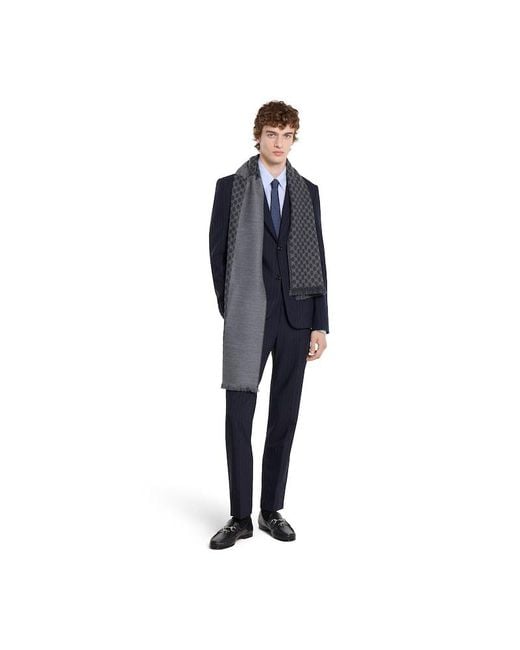 Gucci Gray Gg Wool Jacquard Scarf for men
