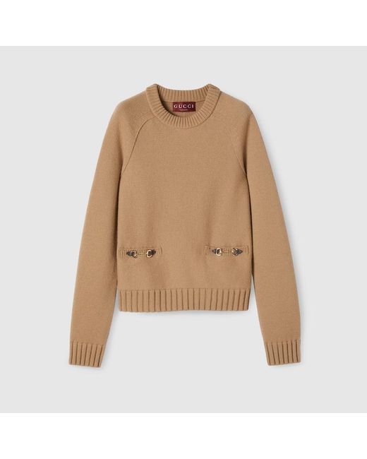 Gucci Natural Oberteil Aus Wolle Und Kaschmir Mit Horsebit, Größe