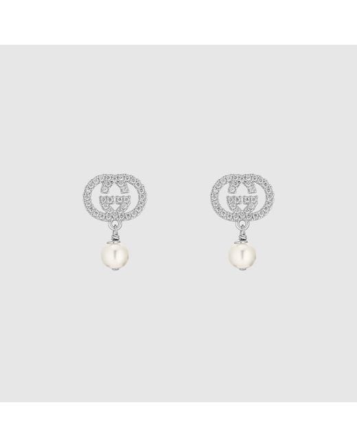 Gucci Metallic Crystal And Pearl Earrings