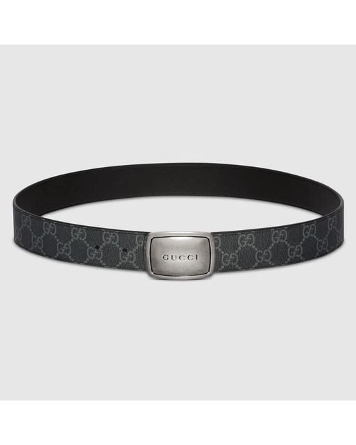 Gucci Black Belt With Plaque Buckle, Size 95, Gg Canvas for men