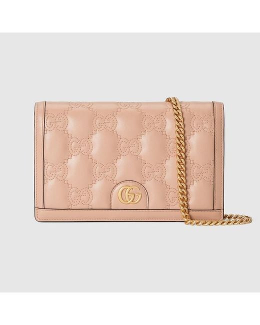 Gucci Pink GG Brieftasche Aus Matelassé-Leder Mit Kettenriemen