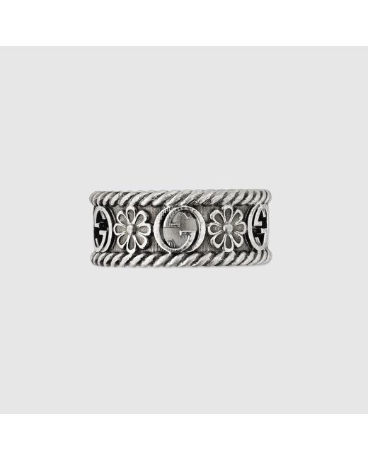 Gucci White Interlocking Silver Ring
