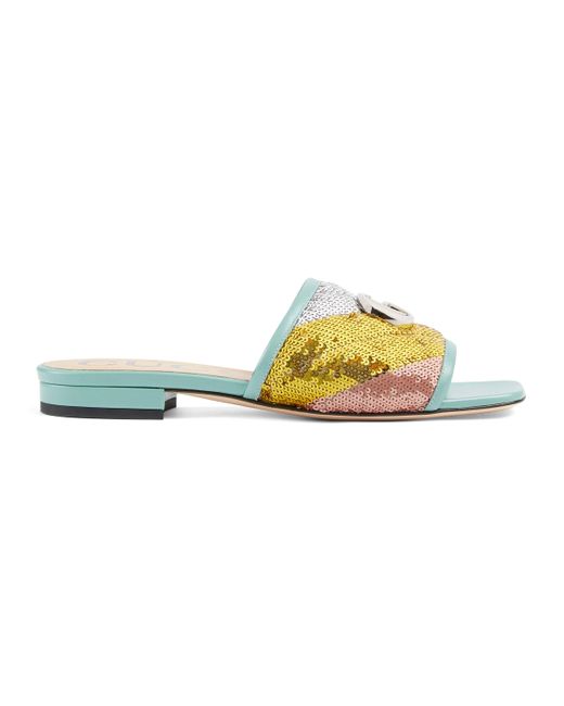 Gucci Blue Sequin Slide Sandal