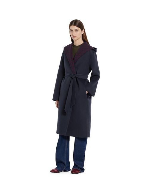 Gucci Blue Reversible Wool Silk Hooded Coat, Ready-To-Wear