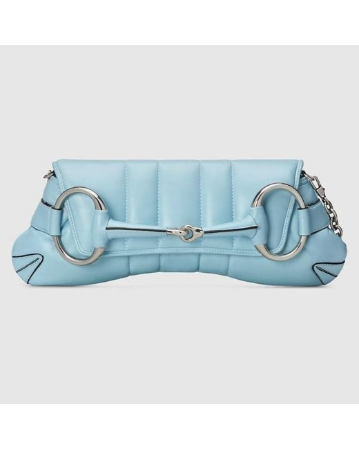 Gucci Blue Horsebit Chain Medium Shoulder Bag