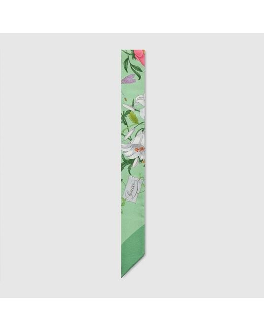 Gucci Green Printed Silk Twill Ribbon