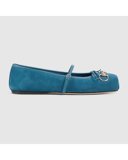 Gucci Blue Horsebit Ballet Flat, Suede