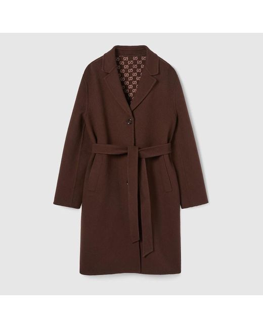 Gucci リバーシブル シルクウール コート, ブラウン, ウェア Brown